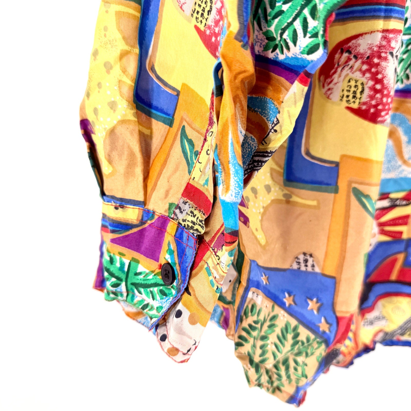 Vintage 90s Compagnie Internationale Whistles 100% Silk Abstract Art Print Shirt