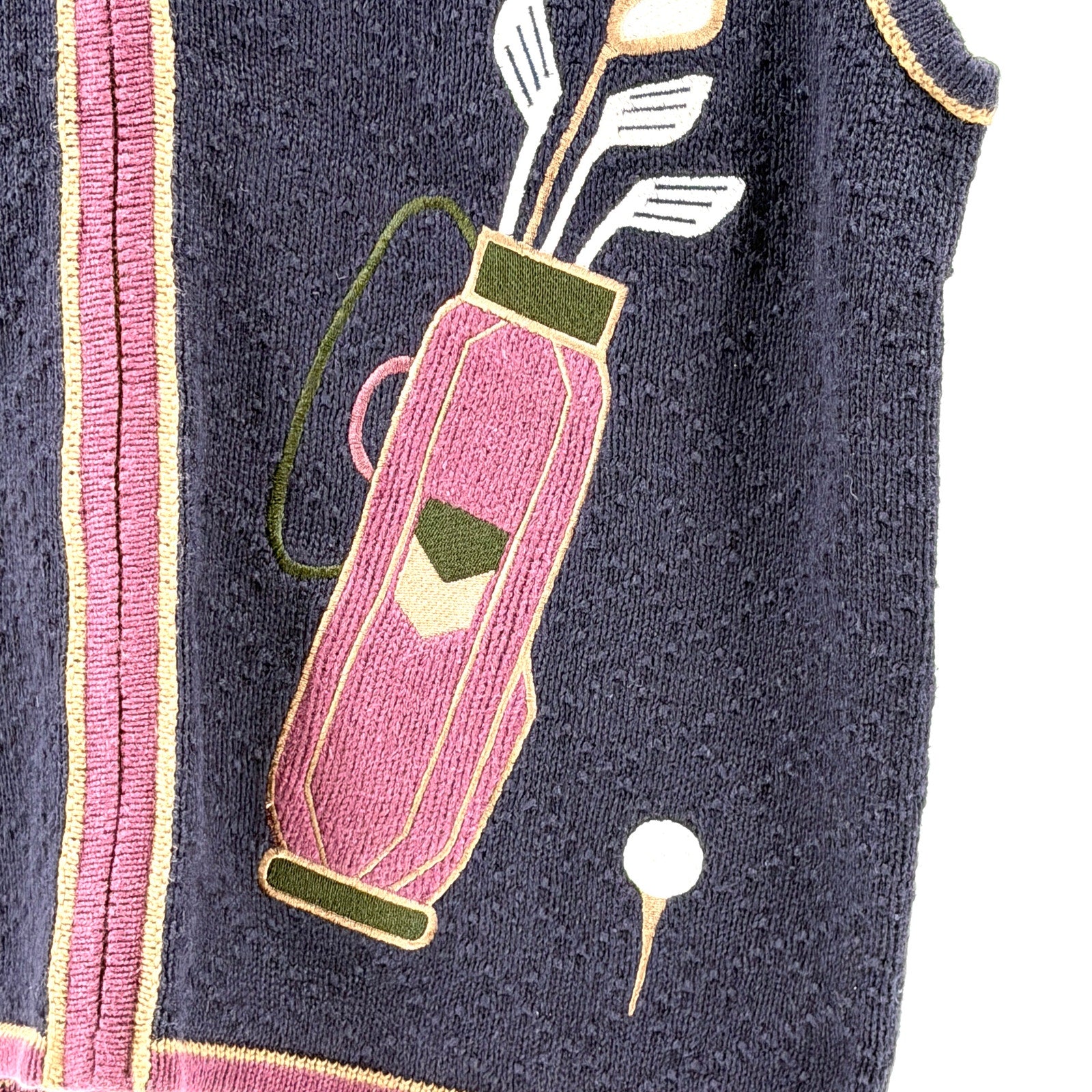 90s Vintage Christopher & Banks Navy Blue Golf Themed Zip Up Sweater Vest