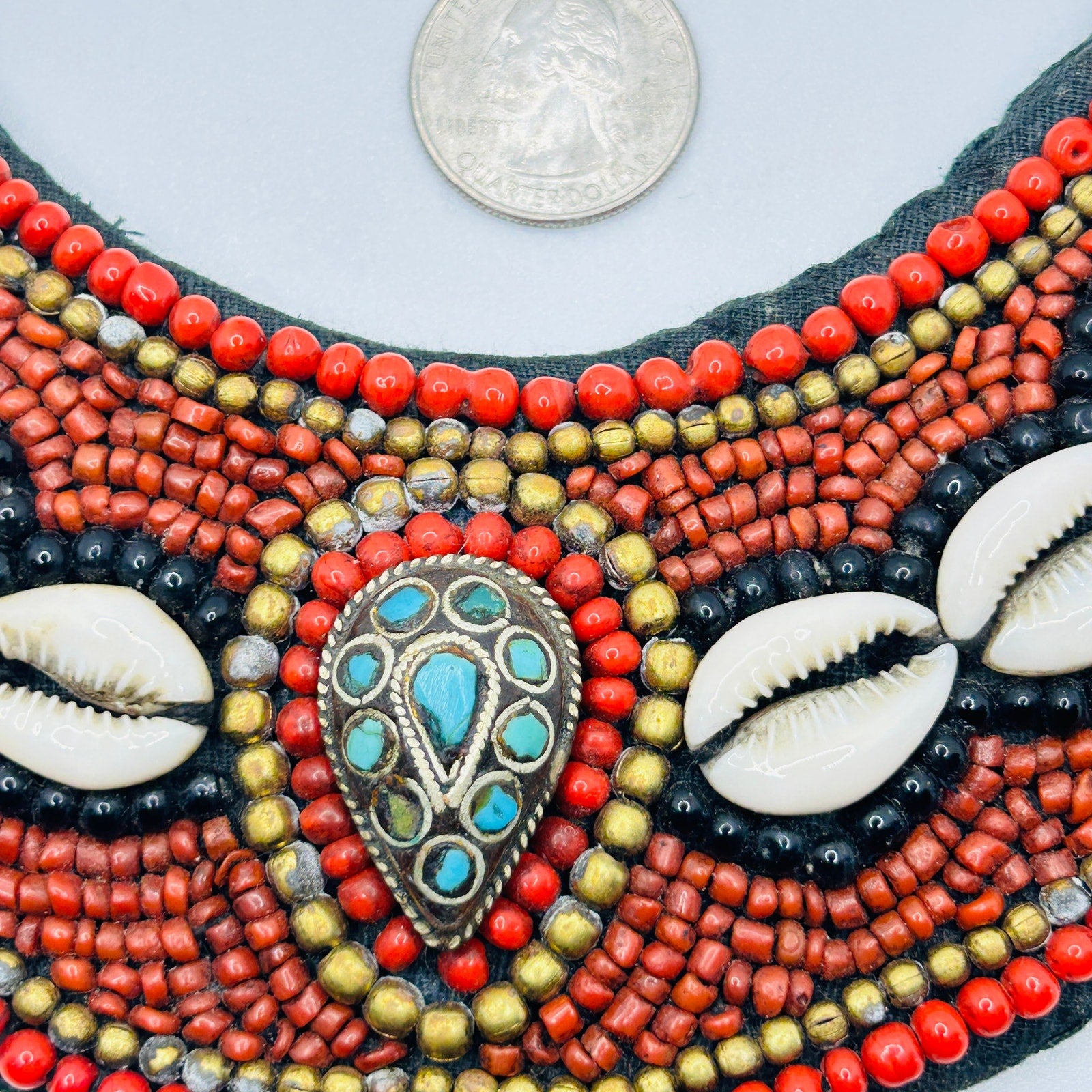 Vintage Tribal Ethnic African Moroccan Faux Coral Bead Bib Necklace