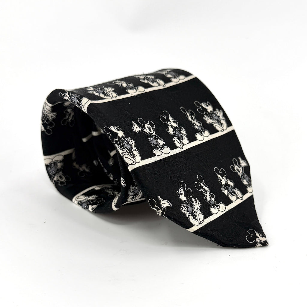 Vintage 90s Mickey Unlimited Black 100% Silk Mickey Mouse Traditional Necktie