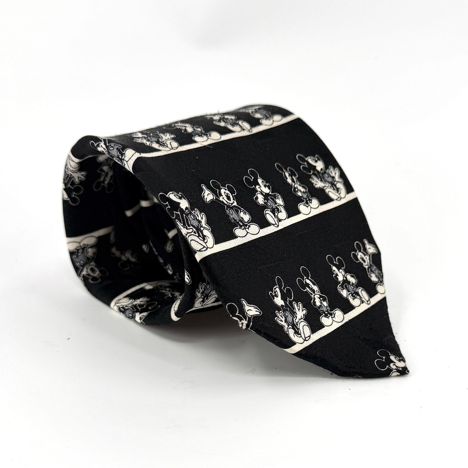 Vintage 90s Mickey Unlimited Black 100% Silk Mickey Mouse Traditional Necktie
