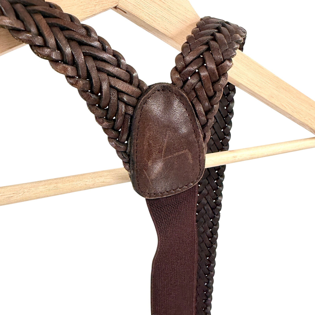Vintage 90s Hunt Club Brown Genuine Leather Braided Y-Back Suspenders