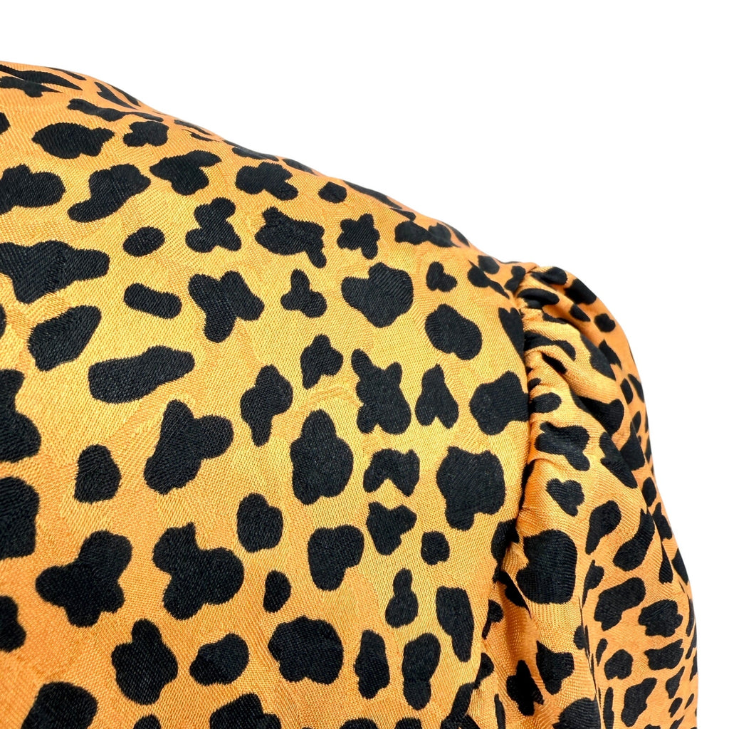Vintage 80s C. Jay Orange Black Leopard Maximal Wrap Puff Sleeve Blouse