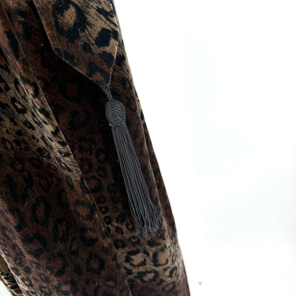 Vintage 90s Diamond Tea Brown Velvet Leopard Print Robe Duster