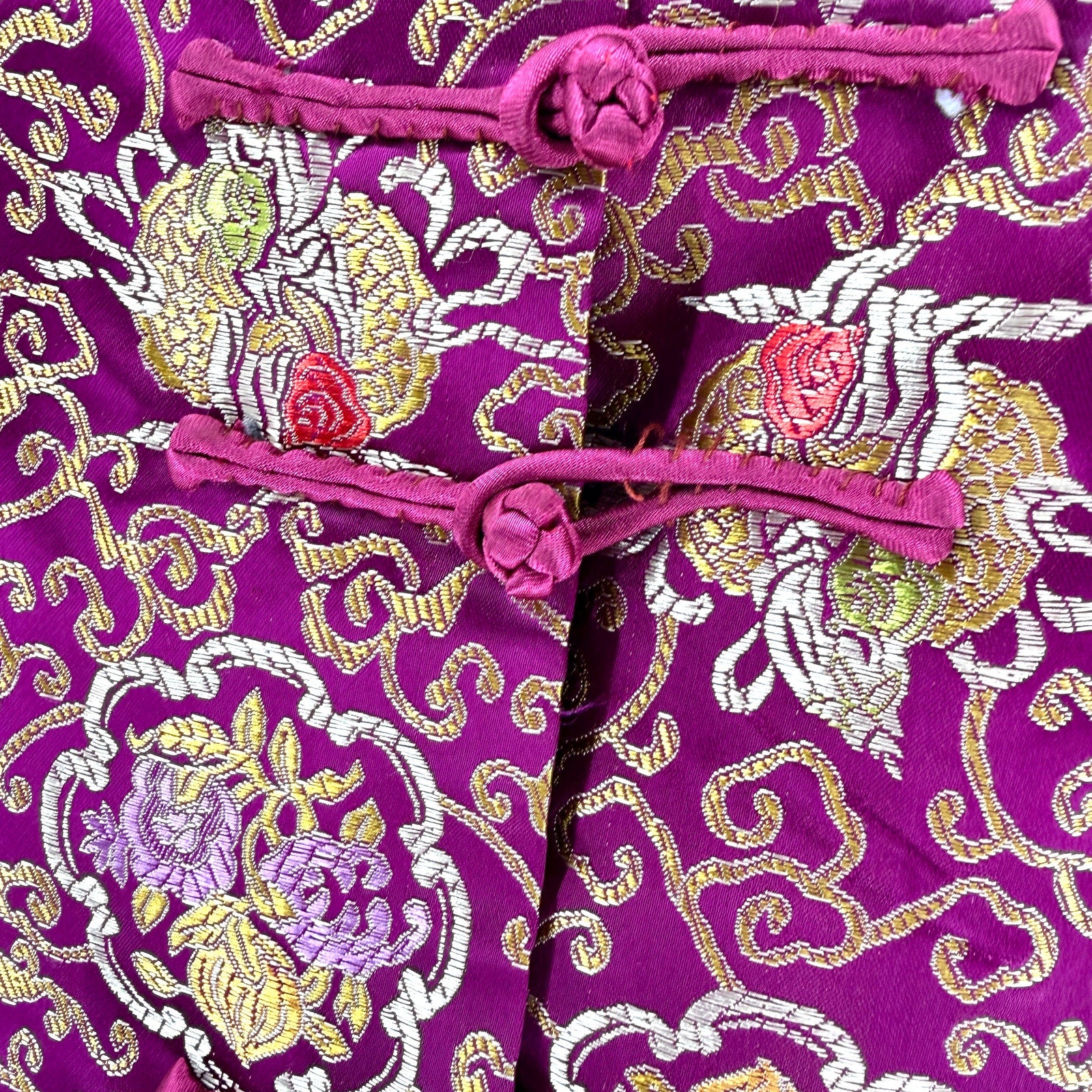 Vintage 90s Purple and Gold Satin Floral Chinese Frog Closure Jacket