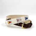 Vintage 90s White Woven Nautical Signal Flag Canvas Leather Trim Belt
