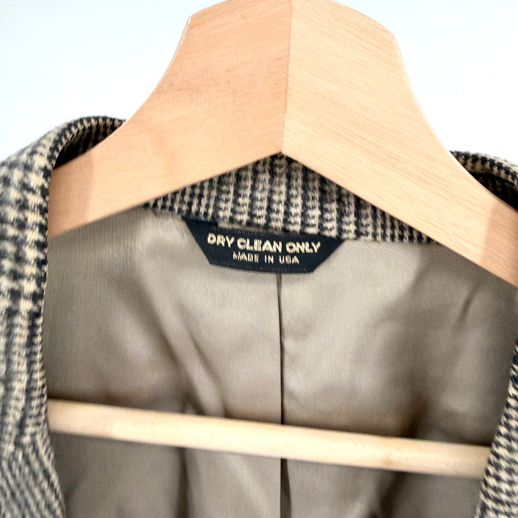 Vintage 80s Bill Blass Beige Black Plaid 100% Camel Hair Preppy Blazer