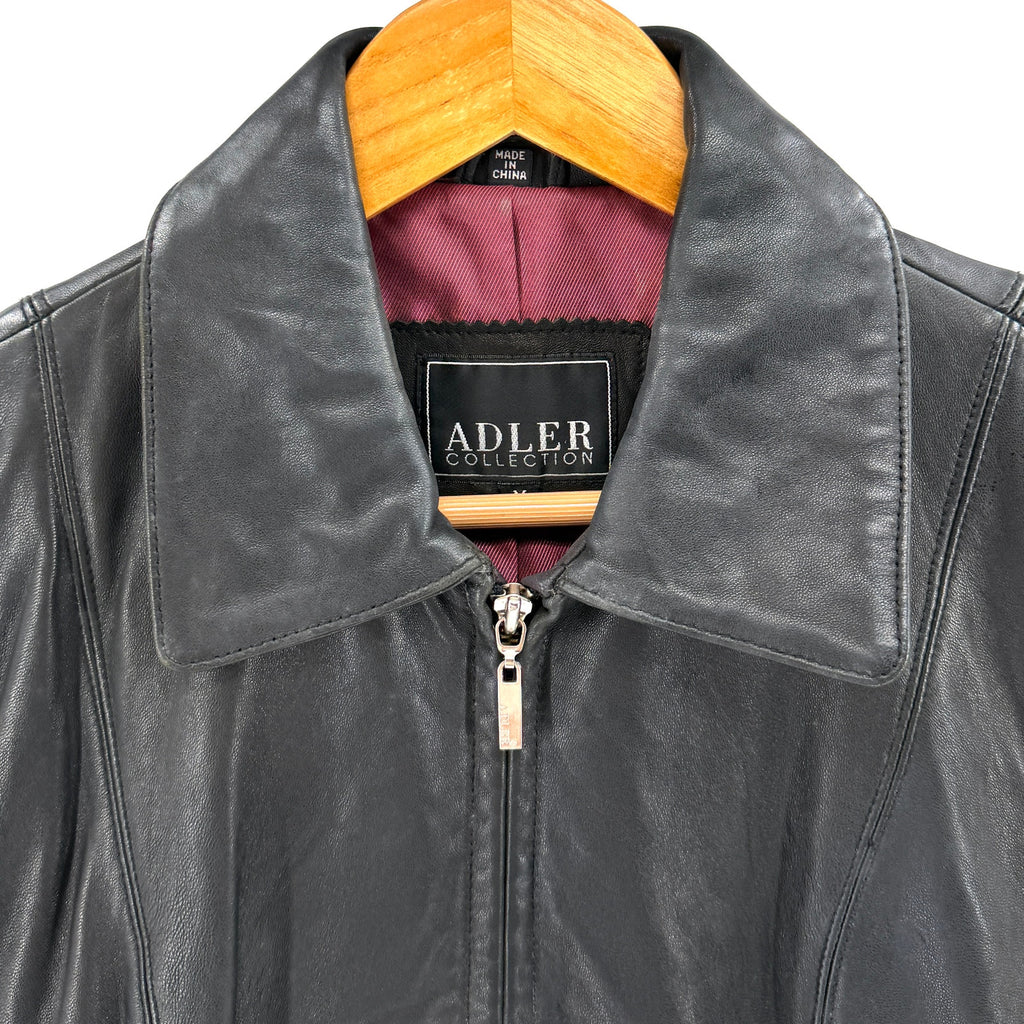 Vintage Y2K Adler Collection Black Genuine Leather Lambskin Zip Up Jacket