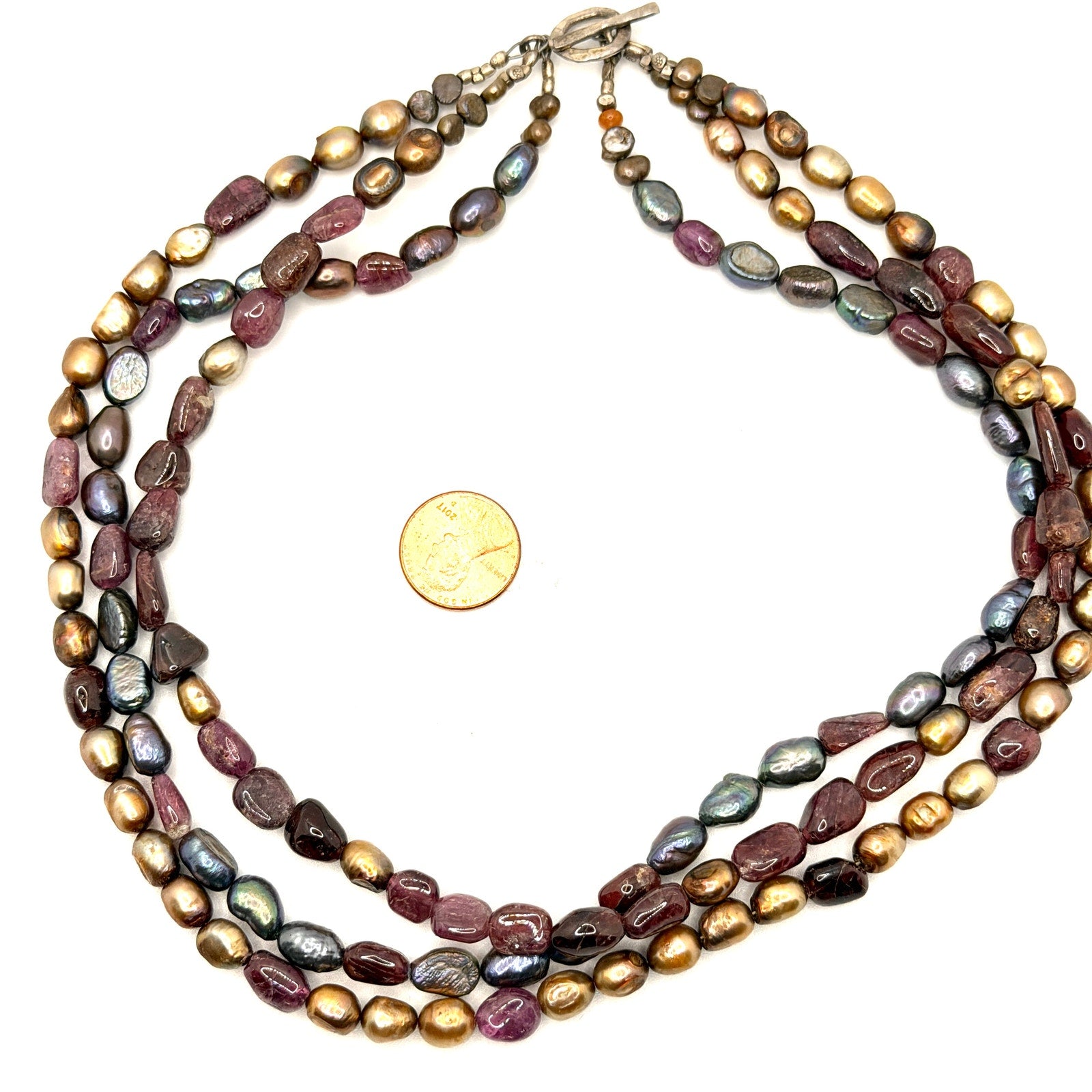 Vintage 90s Pink Tourmaline Garnet Pearl Layered Statement Necklace