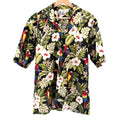 Vintage 80s Made in Hawaii Black 100% Cotton Parrot Hibiscus Hawaiian Shirt