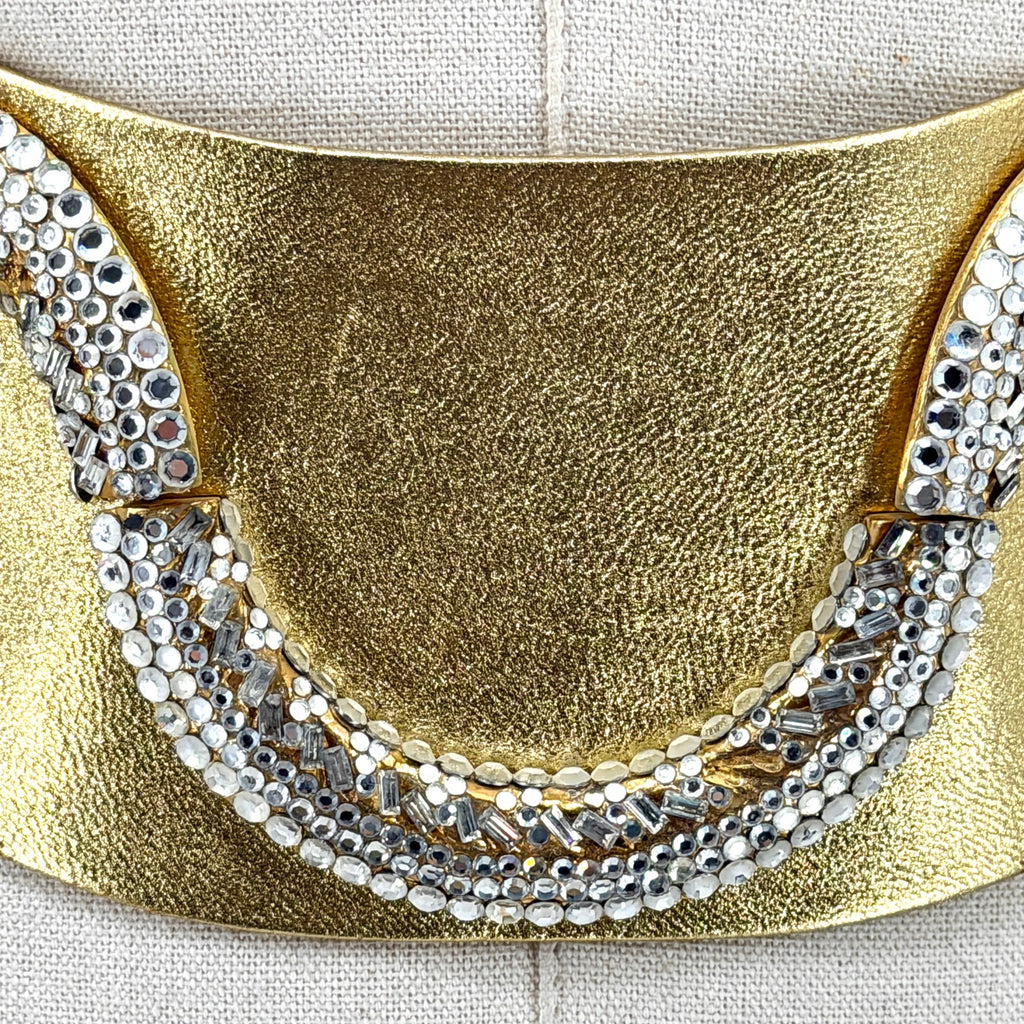 Vintage 80s Henryks Bijoux Gold Genuine Leather Austrian Crystal Belt