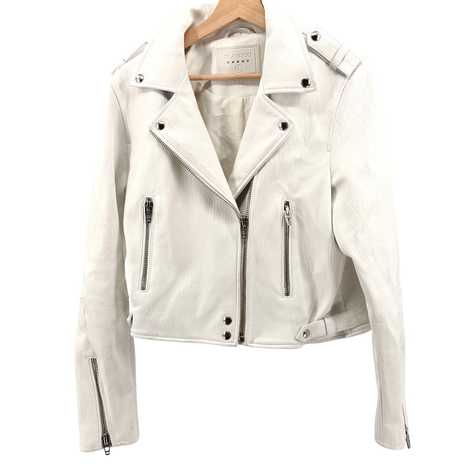 BlankNYC White Thick Faux Leather Moto Biker Rocker Jacket