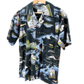 Vintage 90s David Carey Black Alaska Map Novelty Print Button Up Shirt