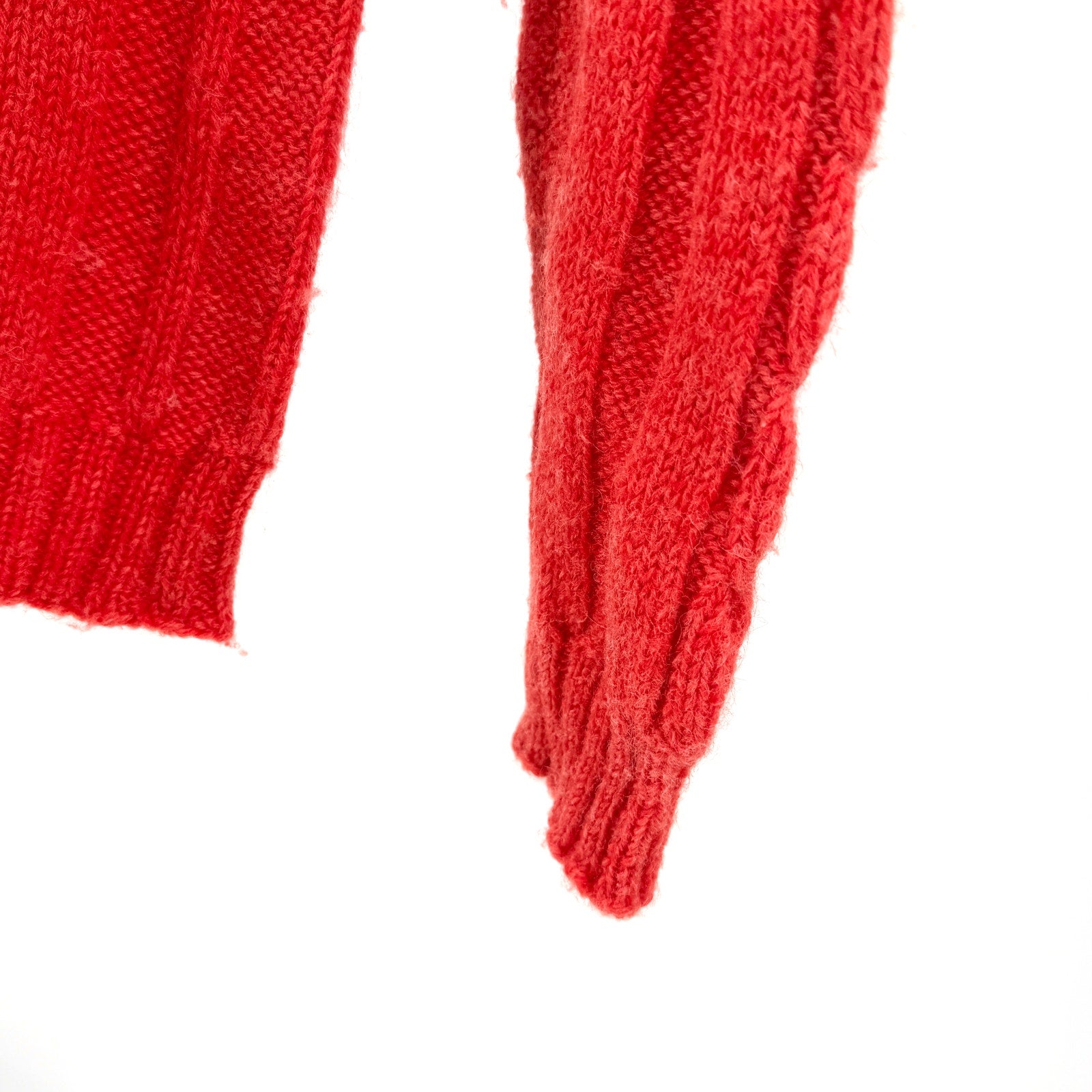 Vintage 60s Custom Made Red Wool Cable Knit Crewneck Sweater