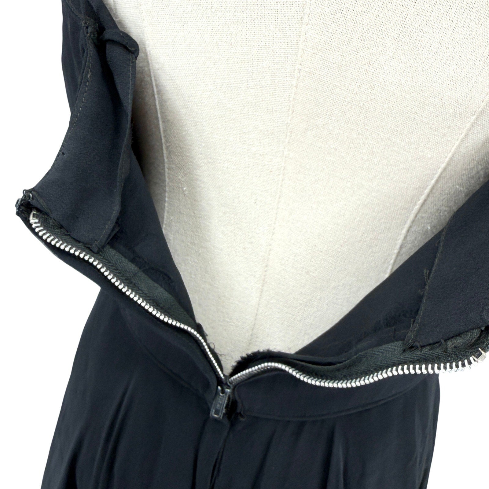 Vintage 50s Black 100% Silk Chiffon Ruched Bodice Stays Cocktail Dress