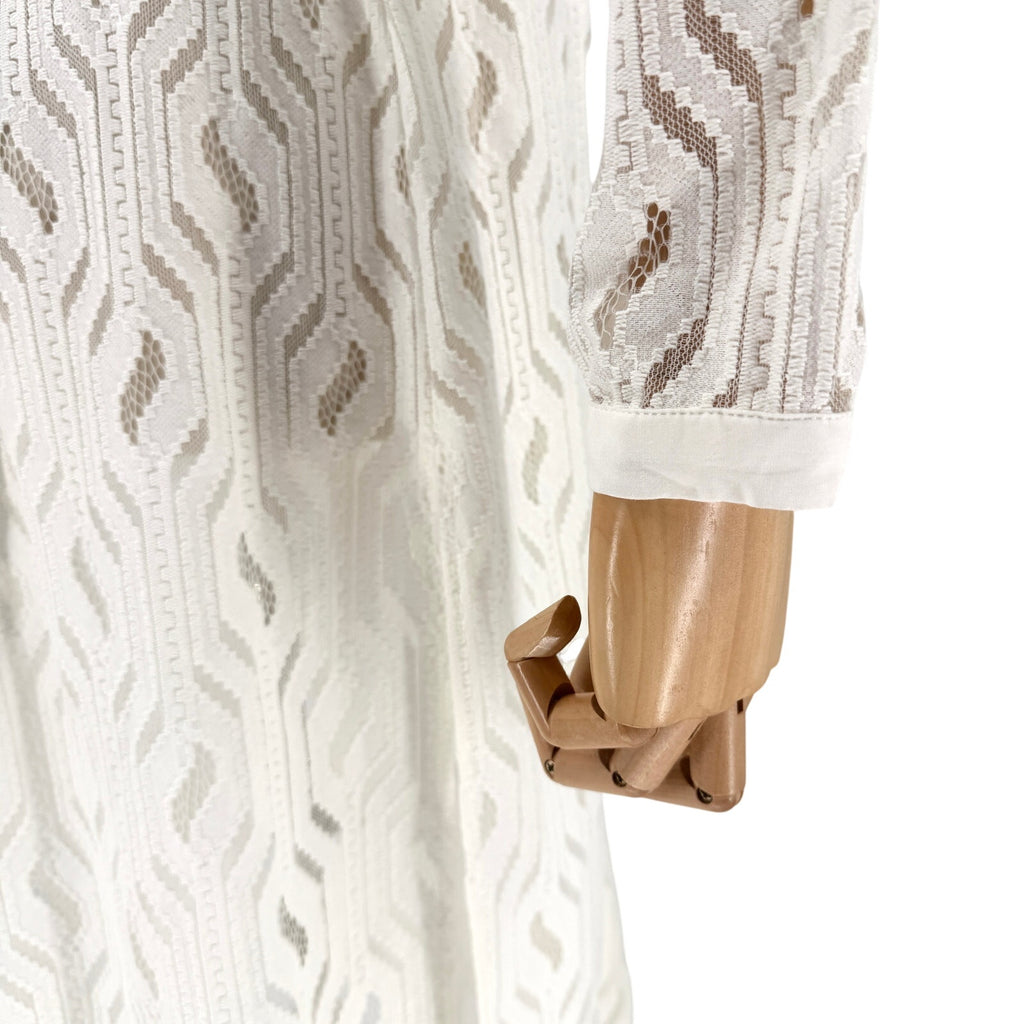 Sharon Young White Lace Geometric Button Front Midi Cover-Up Tunic