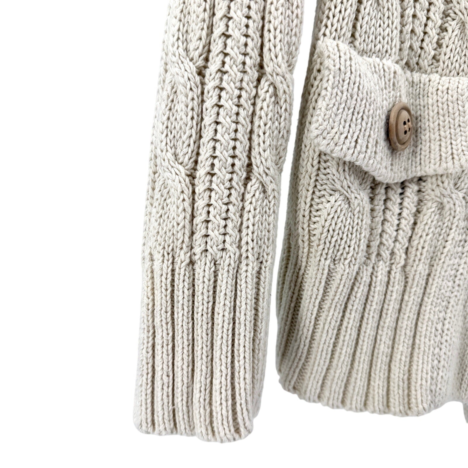Vintage Y2K J.Crew Cream Cable Knit Shawl Collar Double-Breasted Cardigan