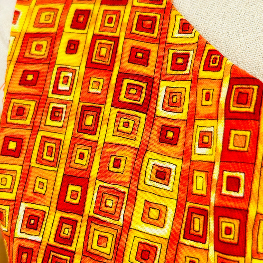 Vintage 90s Handmade Orange Geometric Print Sleeveless Mod Retro Dress