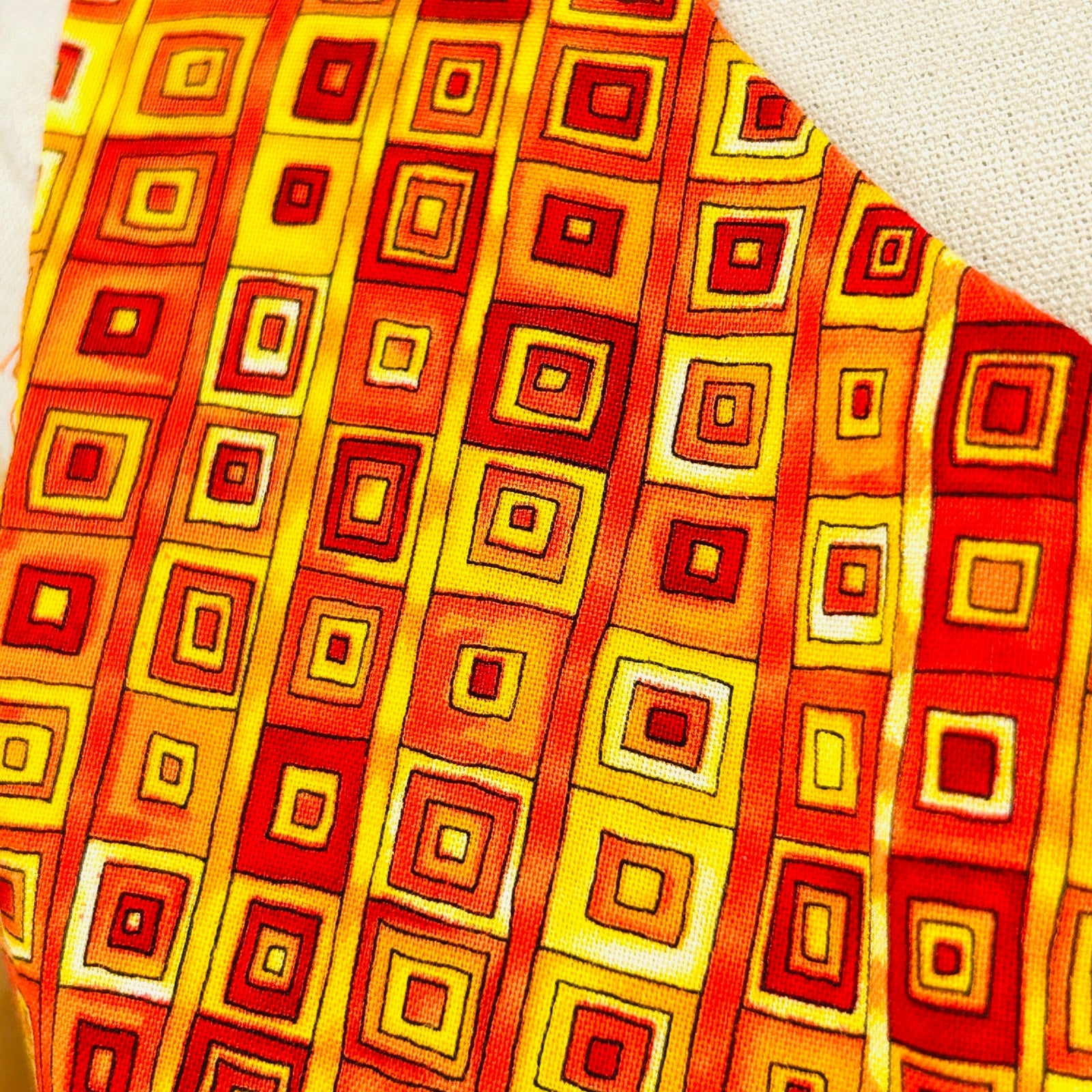 Vintage 90s Handmade Orange Geometric Print Sleeveless Mod Retro Dress