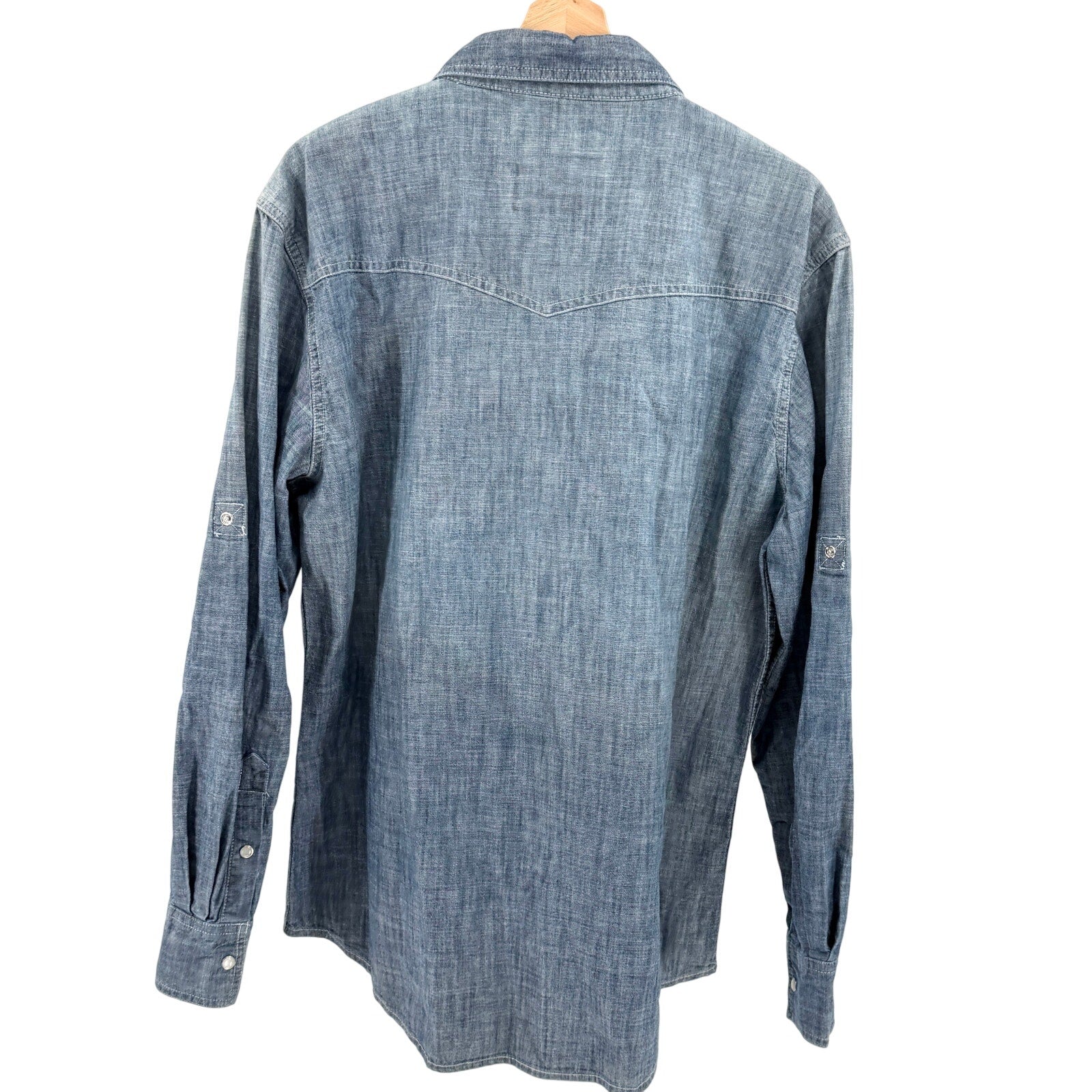 PD&C Blue Denim Chambray 100% Cotton Pearl Snap Western Button Down Shirt