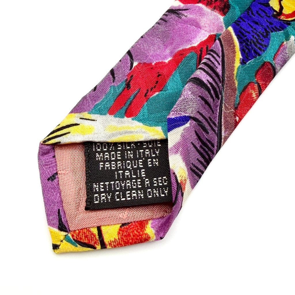 Vintage 90s Charleston Tie Rack Teal 100% Silk Tropical Parrot Print Necktie