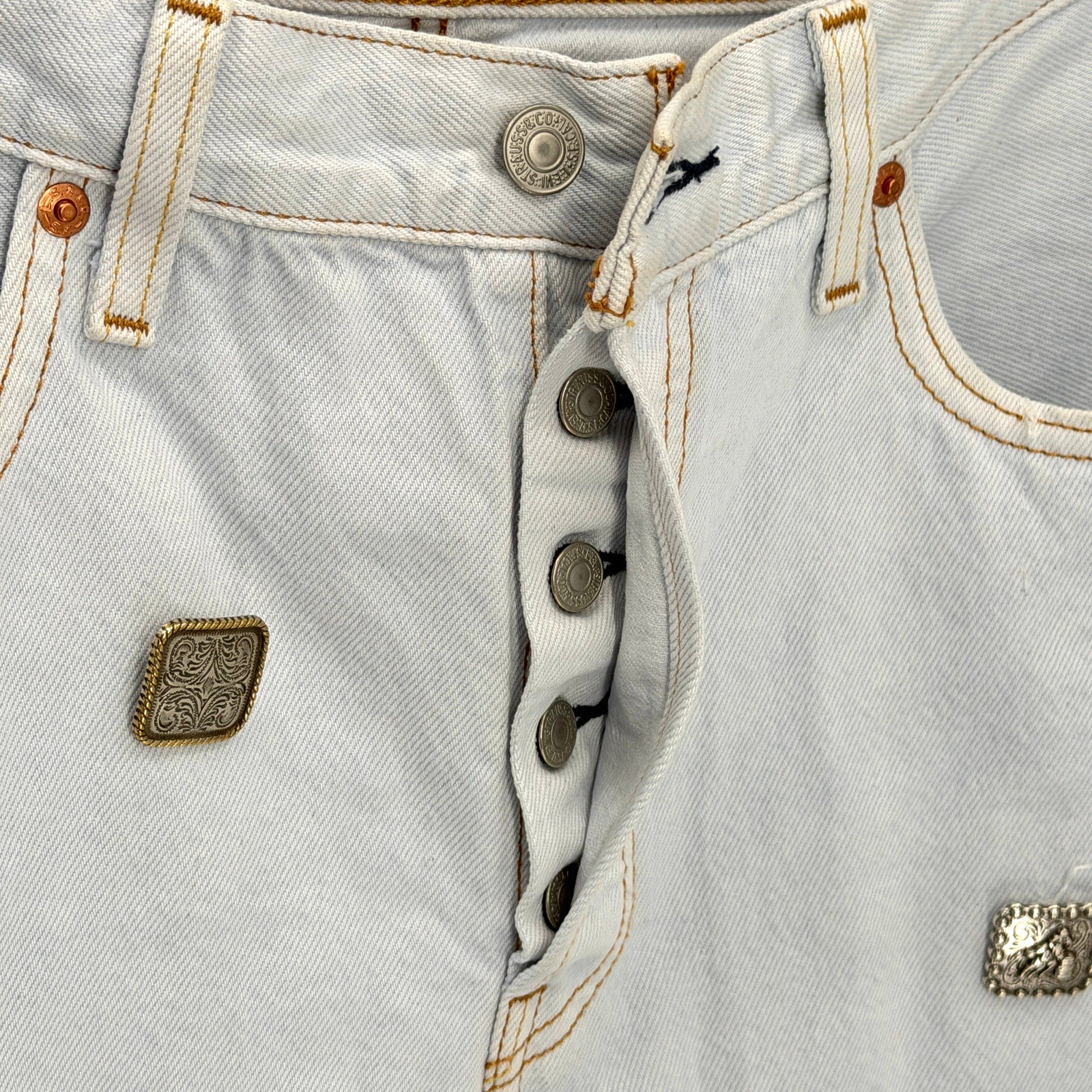 Levi's Light Wash Custom Western Concho Studded 501 '90s Jeans Pants