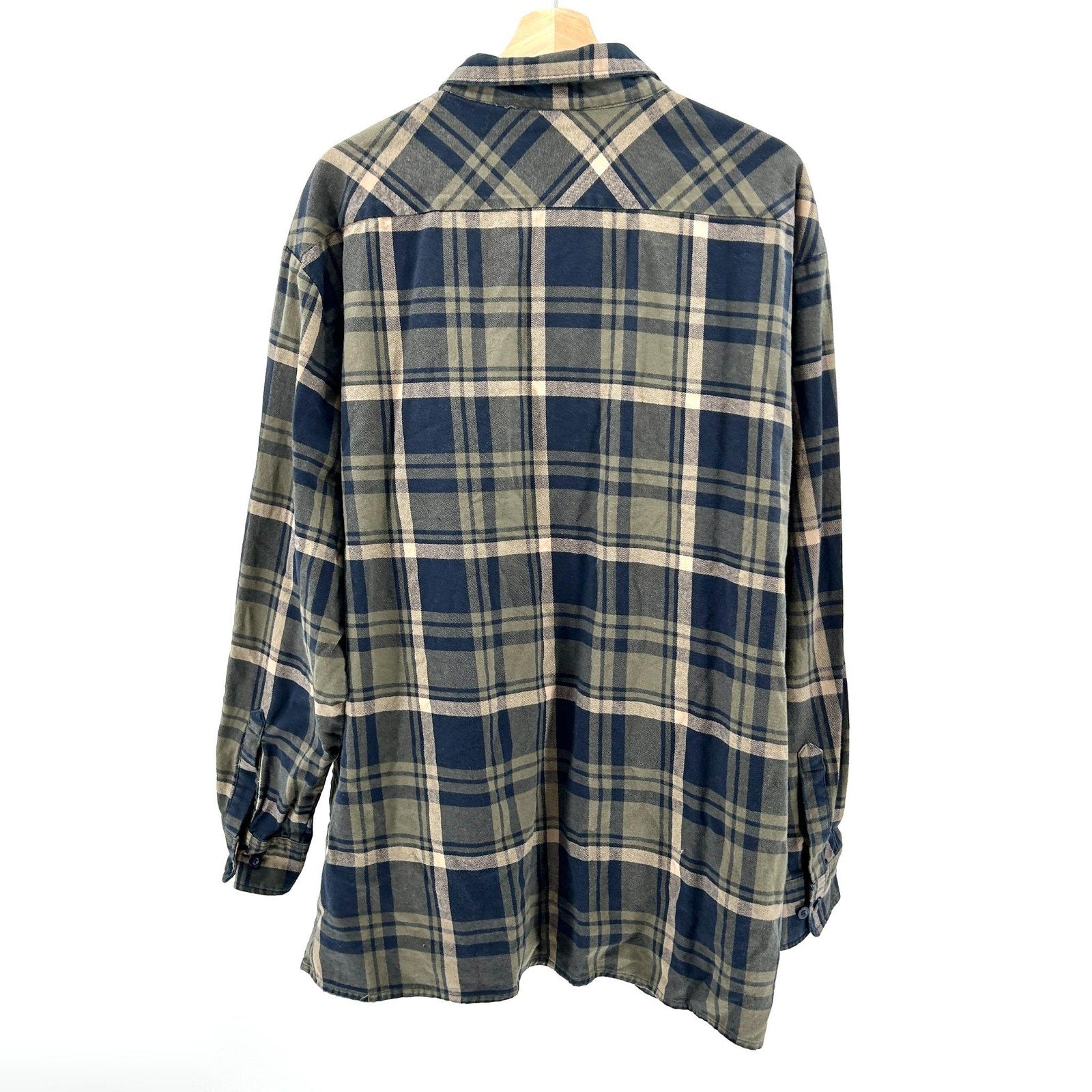 Dickies Green Blue Plaid 100% Cotton Workwear Flannel Shirt
