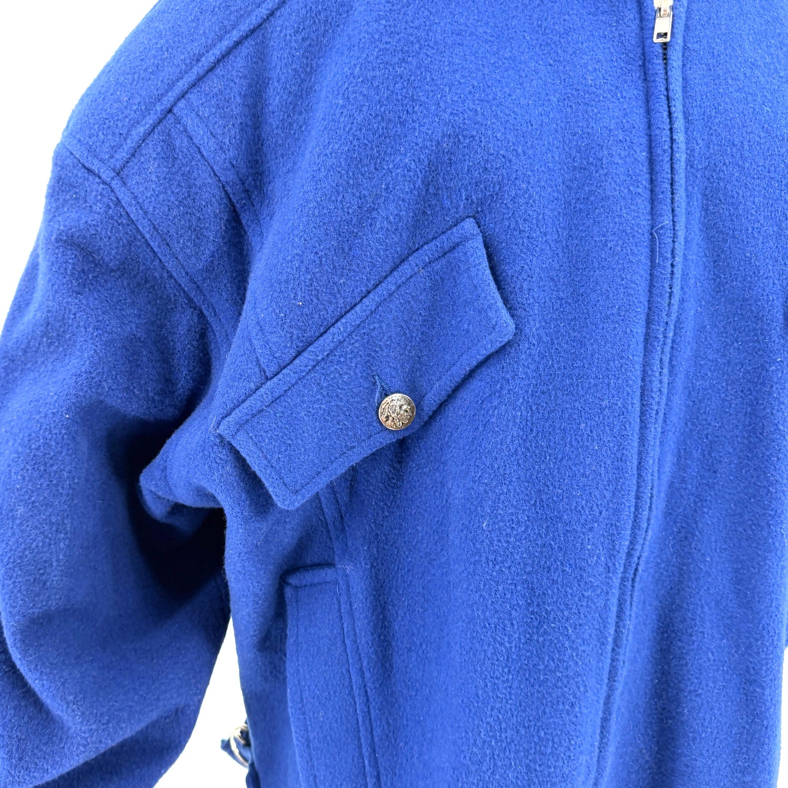 Vintage 80s JK Collections Blue Wool Oversized Bomber Jacket