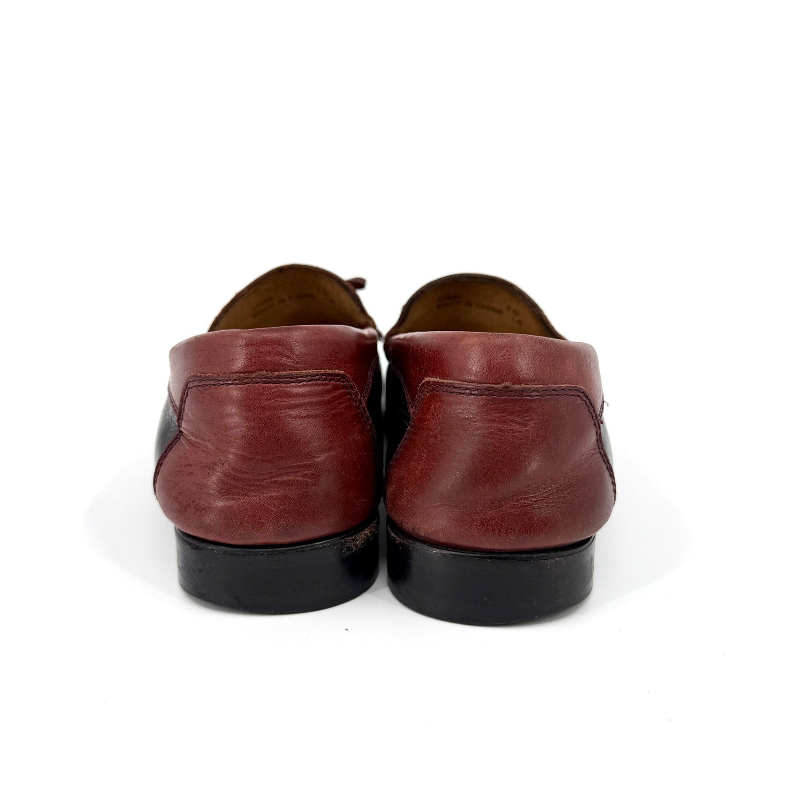 Vintage 90s Florsheim Black Brown Genuine Leather Tassel Kiltie Loafers