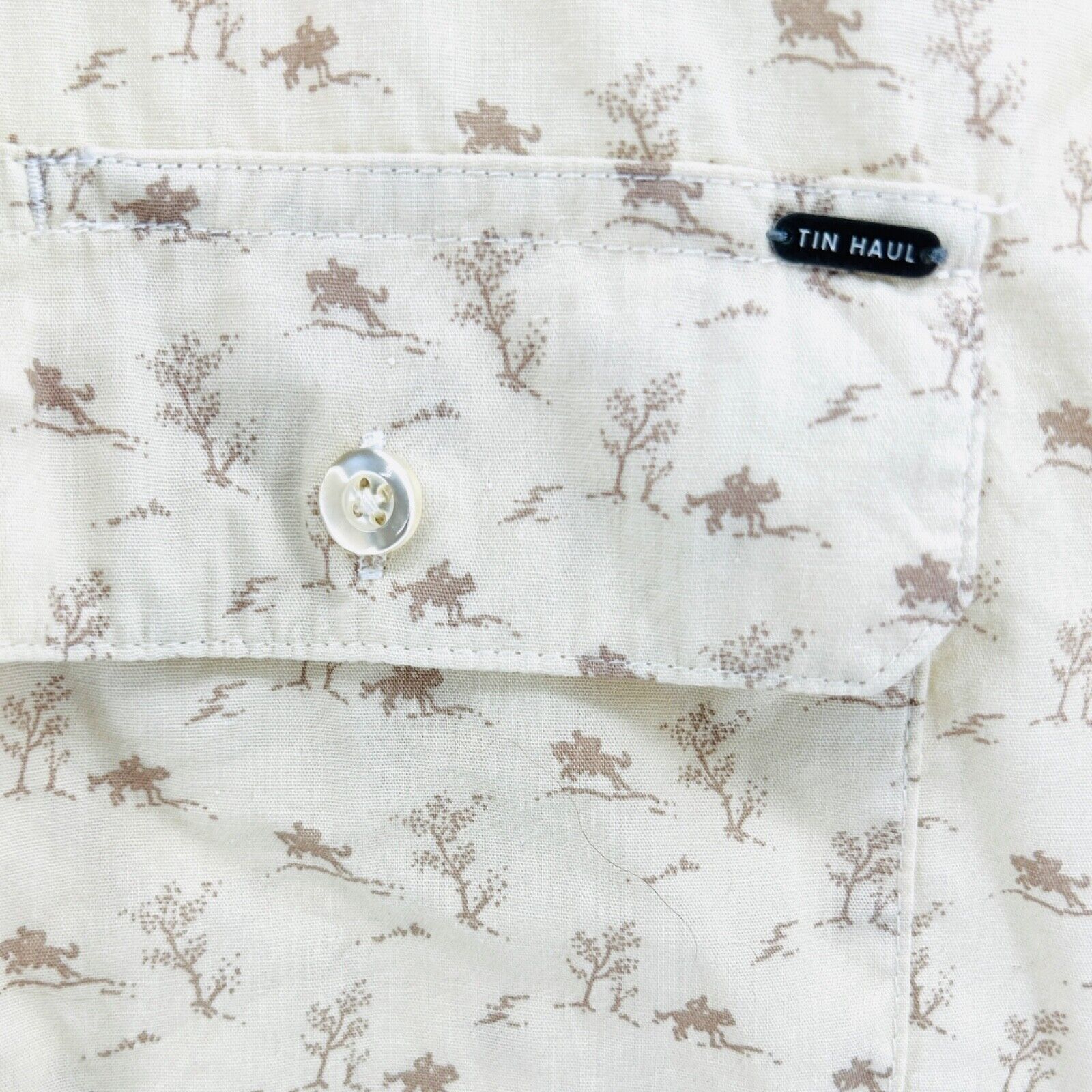 Tin Haul Cream 100% Cotton Western Rider Print Pearl Snap Shirt