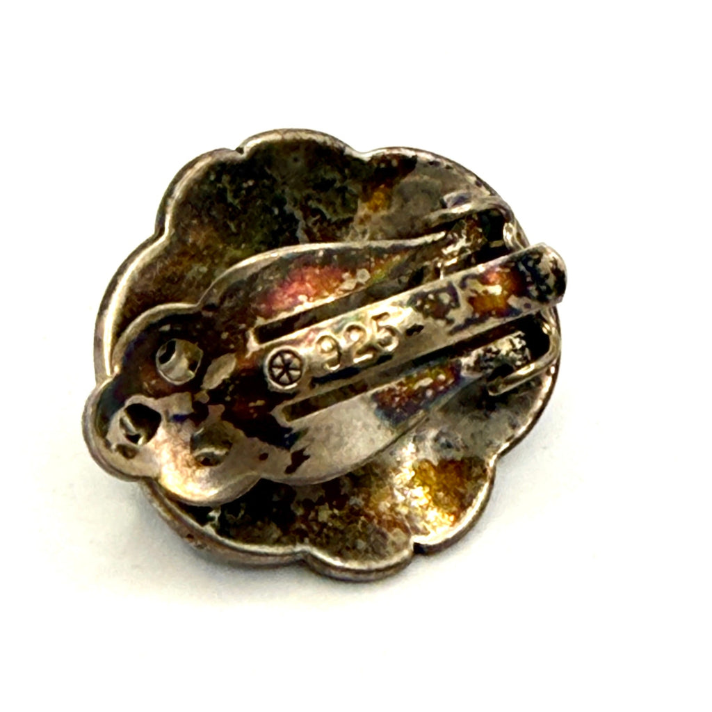 Vintage 90s Stamped 925 USA Onyx Sterling Silver Celtic Knot Clip On Earrings