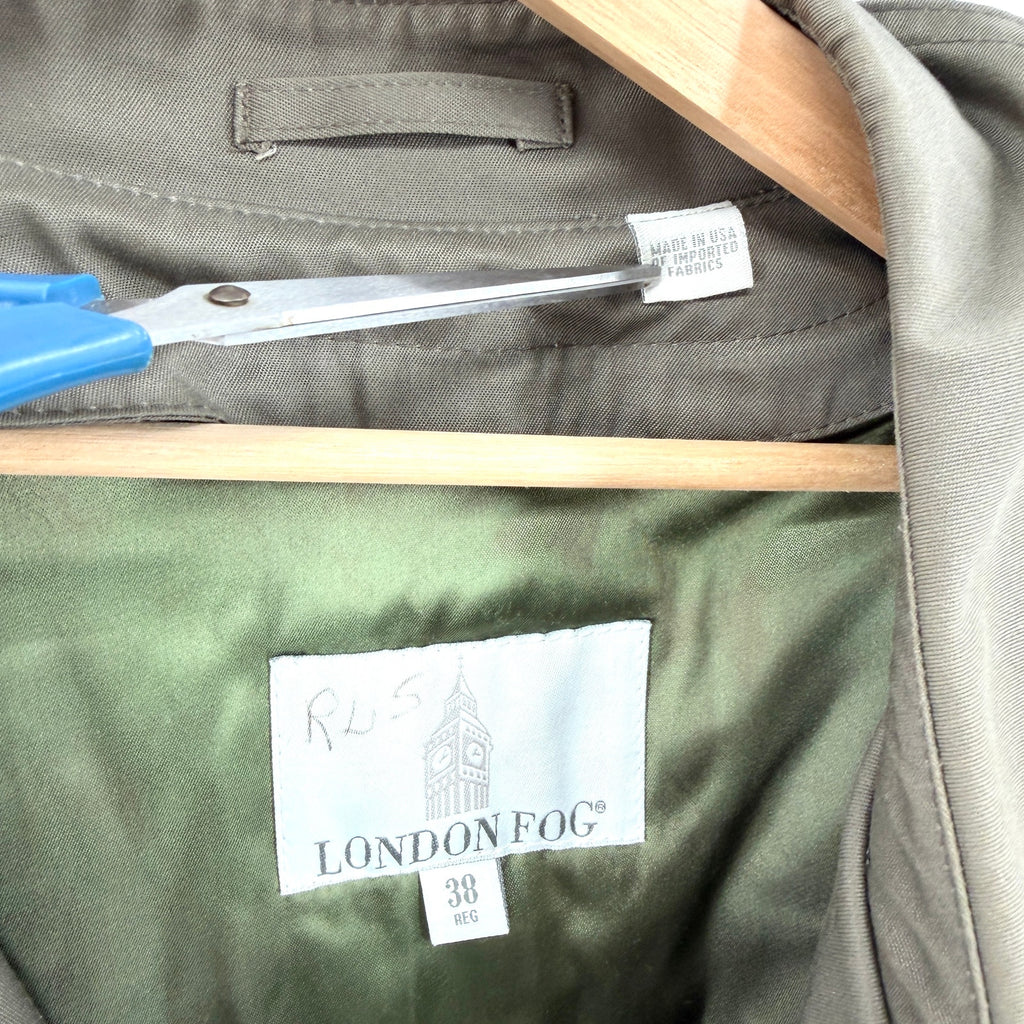 Vintage 80s London Fog Olive Green Double Breasted Zip In Liner Trench Coat
