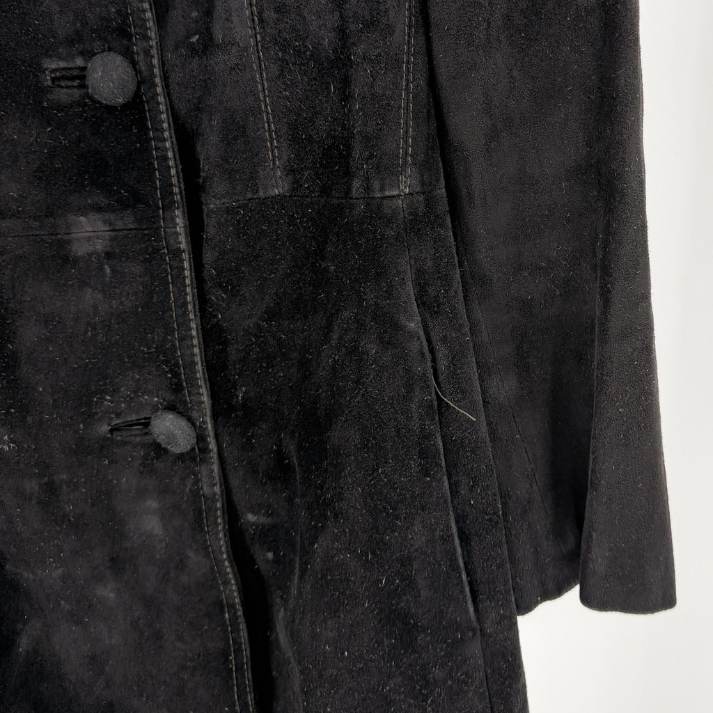 Vintage 70s Leather House Black Genuine Leather Suede Double Breasted Coat