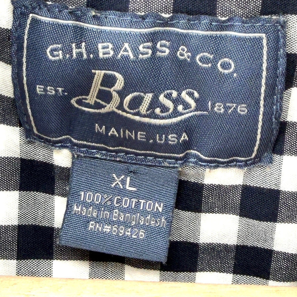 G.H. Bass & Co. Blue and White Gingham 100% Cotton Button Down Shirt