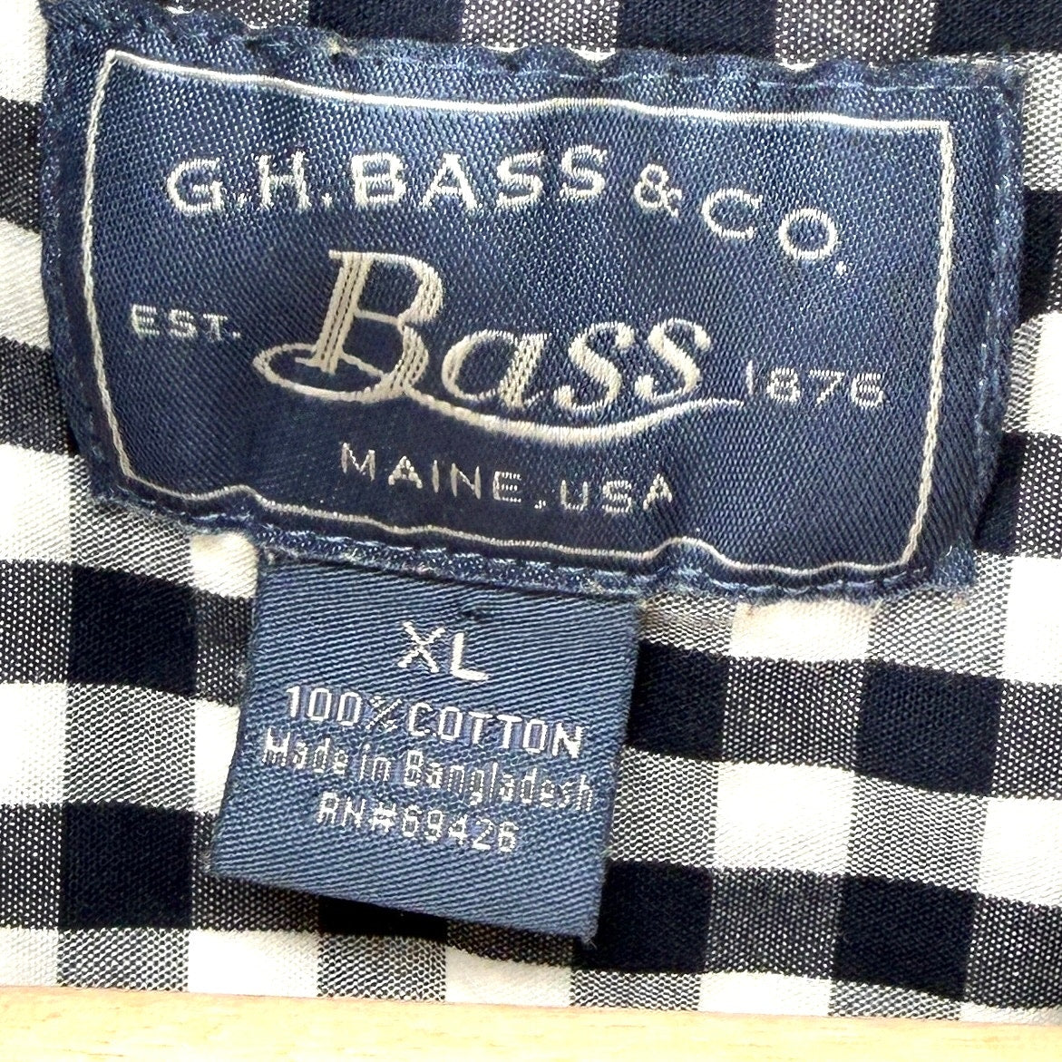 G.H. Bass & Co. Blue and White Gingham 100% Cotton Button Down Shirt