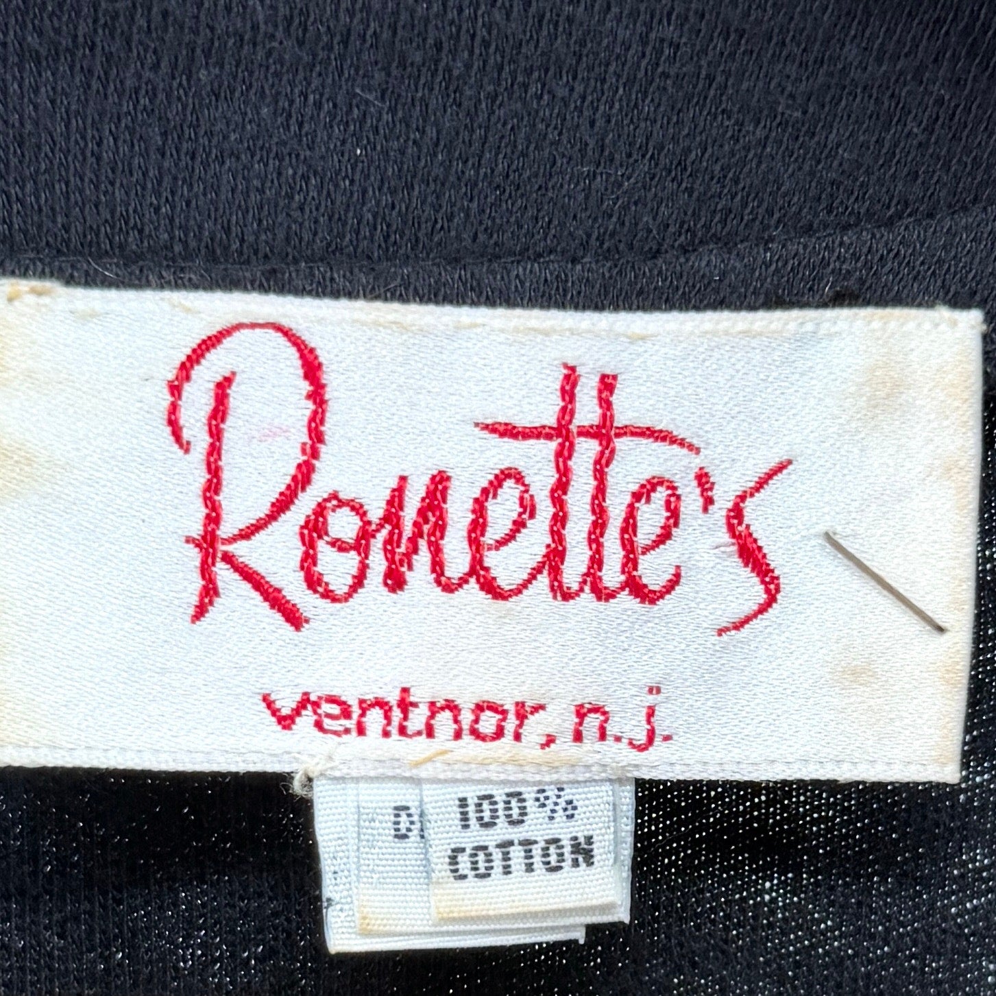 Vintage 80s Ronnette's Black 100% Cotton Rhinestone Jersey Top