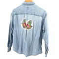 Vintage 90s Gap Light Blue 100% Cotton Butterfly Embroidered Denim Shirt