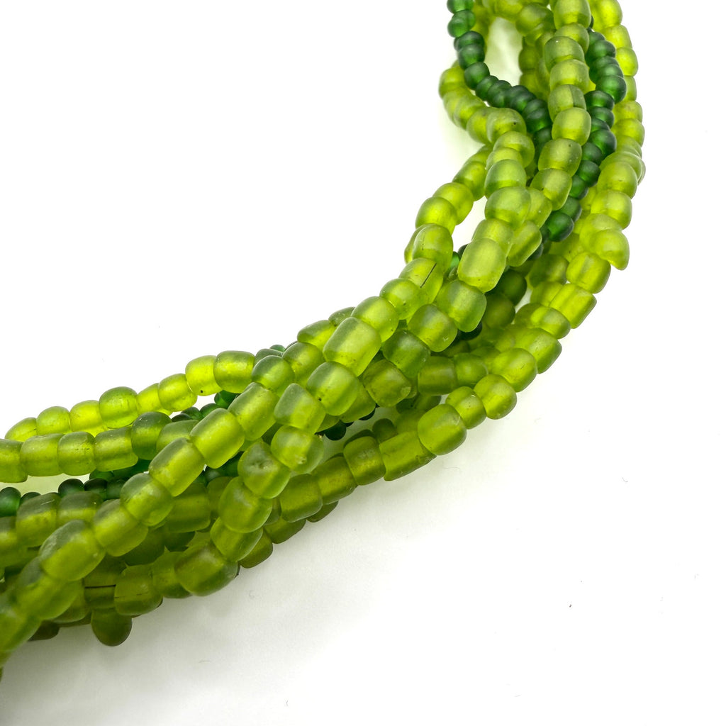 Vintage 90s Green Frosted Glass Multi Strand Chandelier Necklace