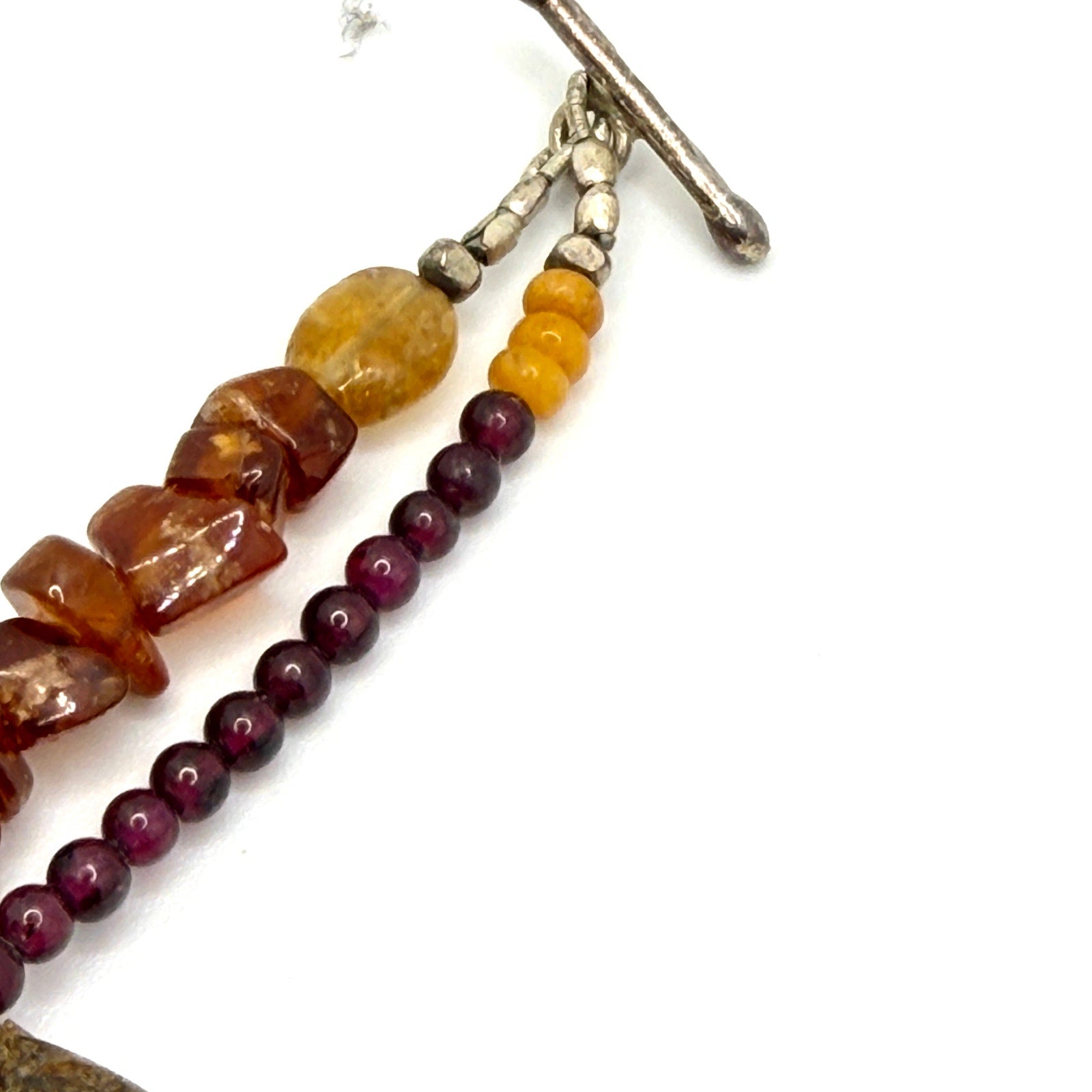 Vintage 90s Raw Amber Garnet Organic Double Strand Toggle Statement Necklace