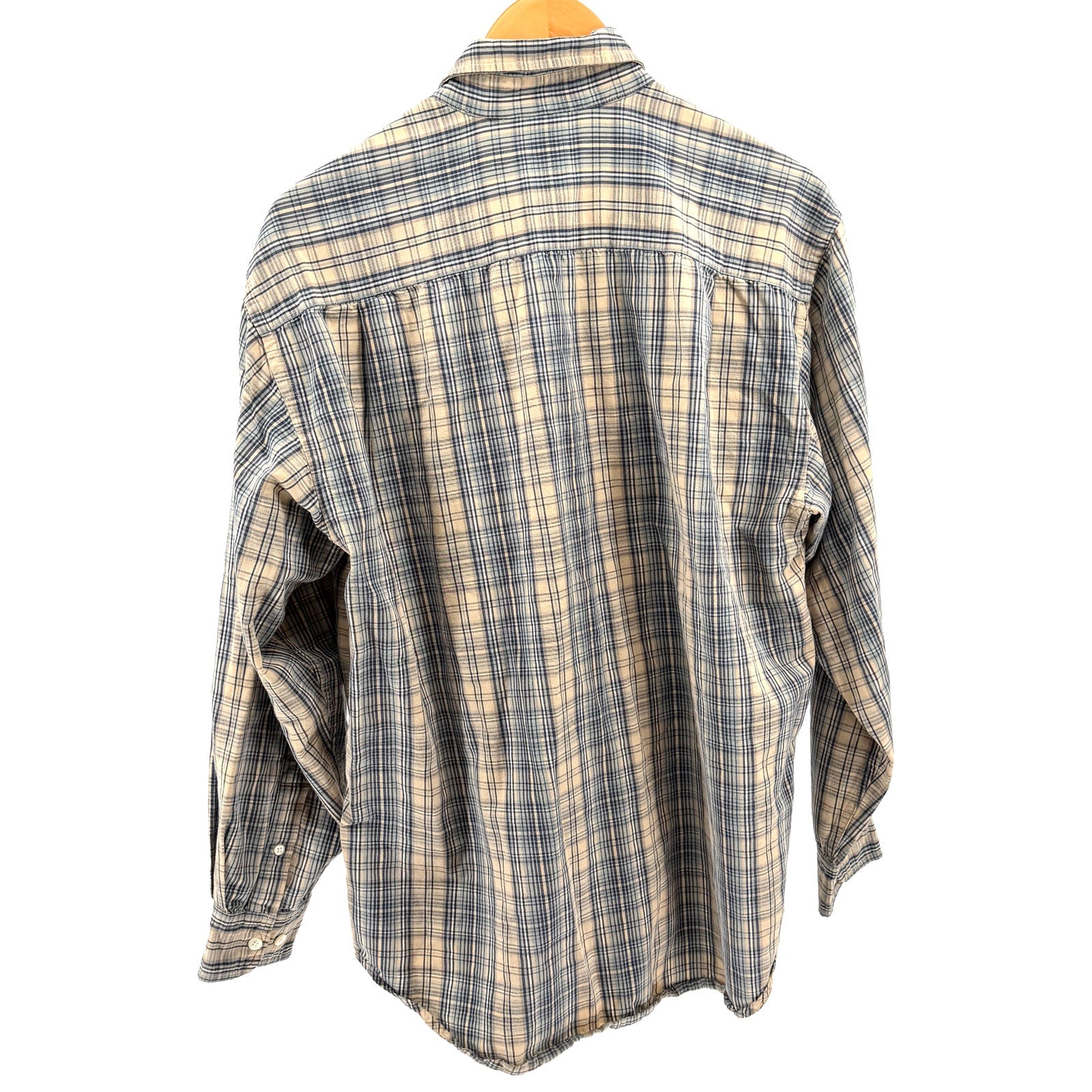 Vintage Y2K Gap Blue Tan Plaid 100% Cotton Minimalist Grunge Button Down Shirt