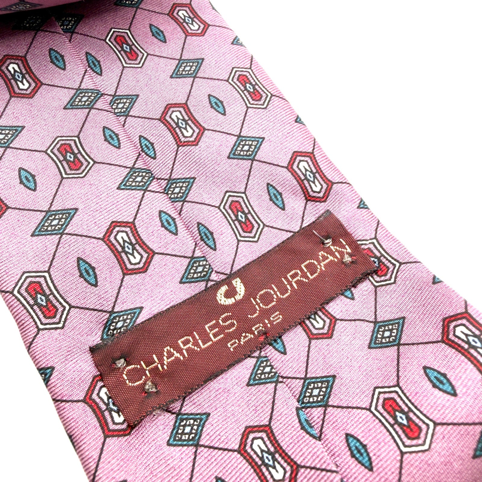 Vintage 90s Charles Jourdan Purple 100% Silk Geometric Necktie
