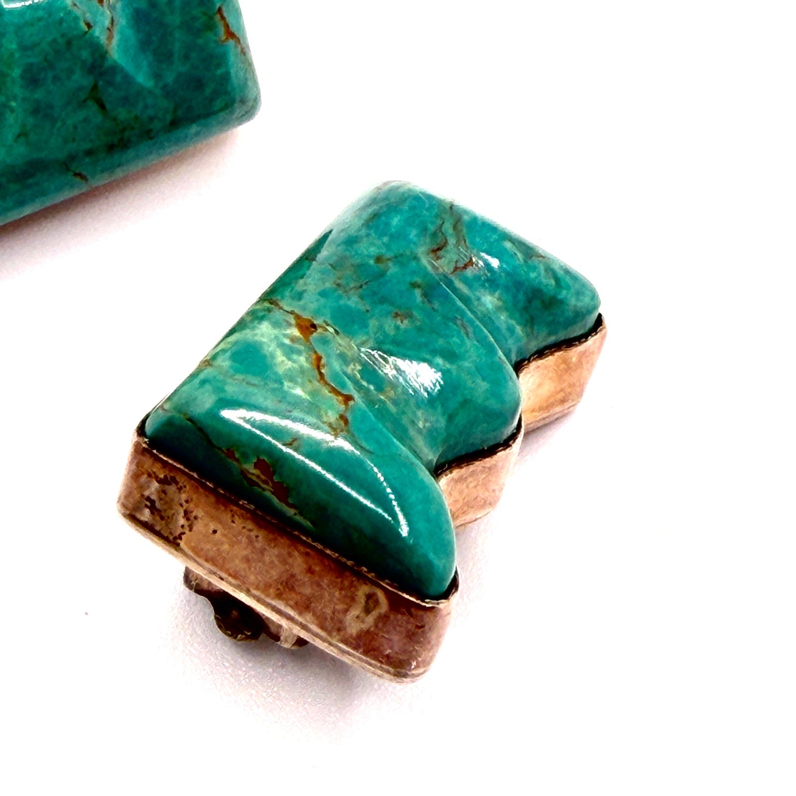 Vintage 90s Stamped Silver Creations Troutman Sterling Turquoise Clip Earrings