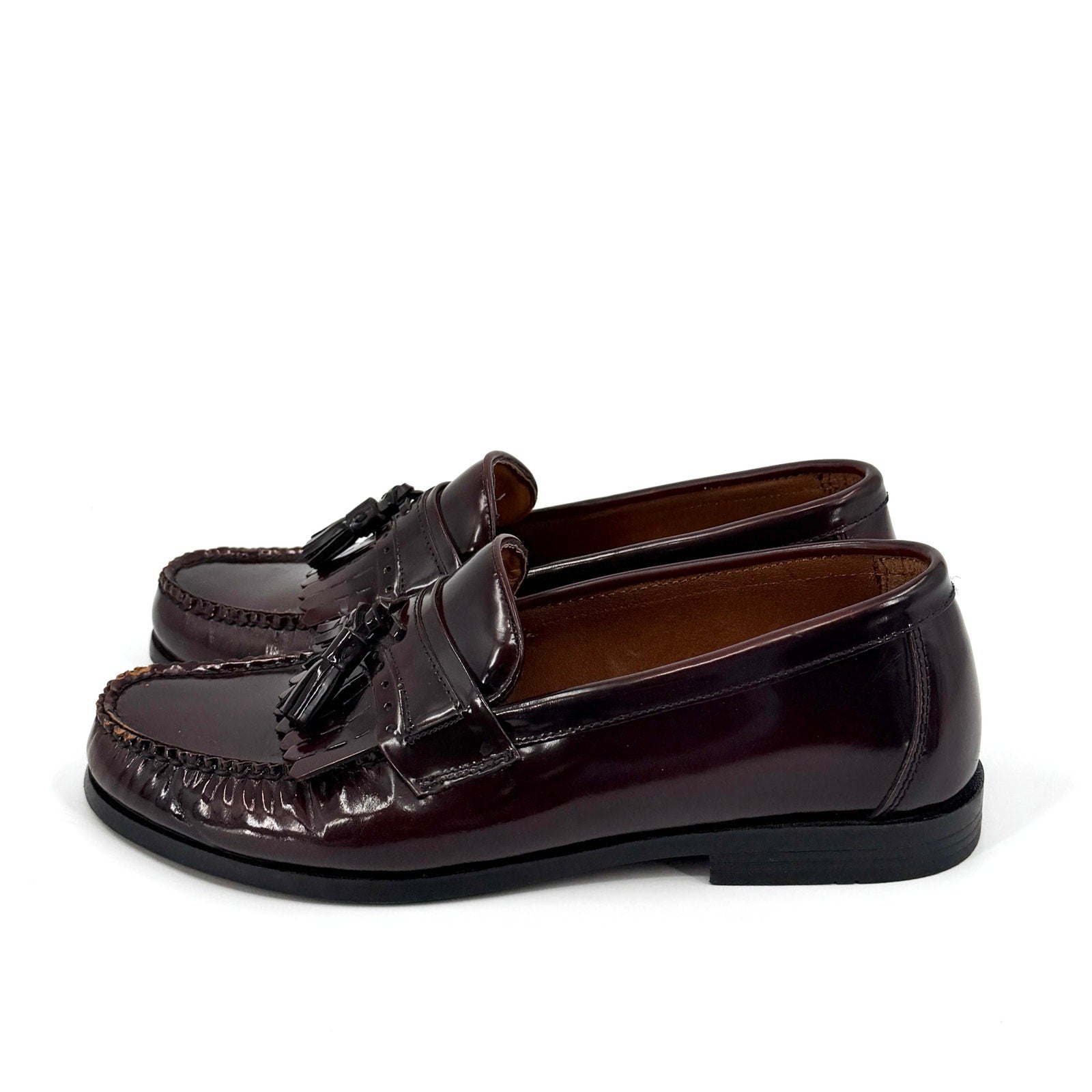 Vintage 90s French Shriner Brown Genuine Leather Tassel Kiltie Beltway Loafers