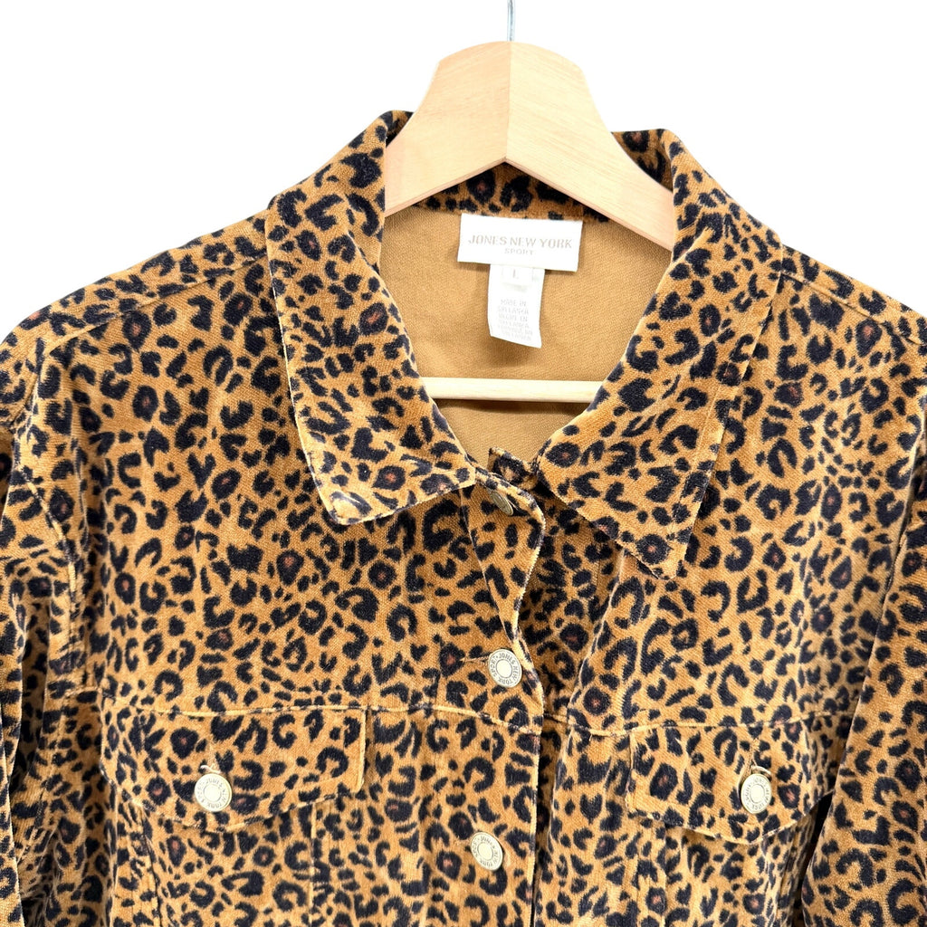 Vintage 90s Jones New York Brown 100% Cotton Velvet Leopard Jacket Pants Set