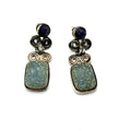 Vintage 90s Sterling Silver Amethyst Druzy Scroll Drop Earrings
