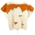 Vintage 70s Handmade Cream Orange Geometric Hand Knit Sweater Vest