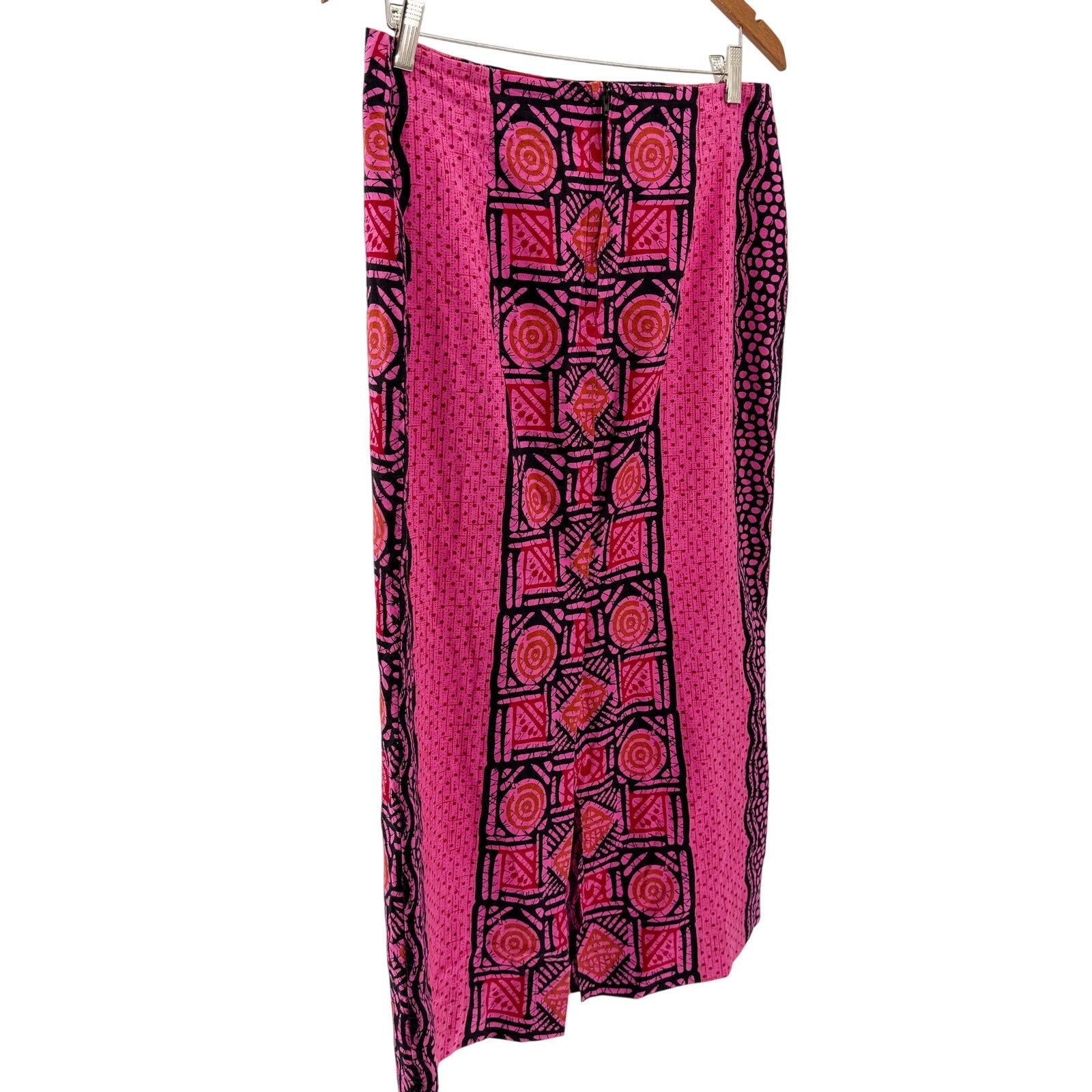 Vintage 90s Handmade Pink 100% Cotton African Wax Print Pencil Maxi Skirt