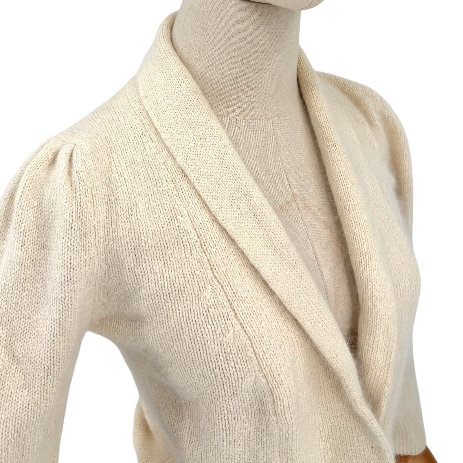 Vintage 80s Casual Corner Cream Knit Preppy Double Breasted Cardigan Sweater