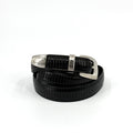 Vintage 90s PGA Tour Black Genuine Leather Western Engraved Silver Tip Belt