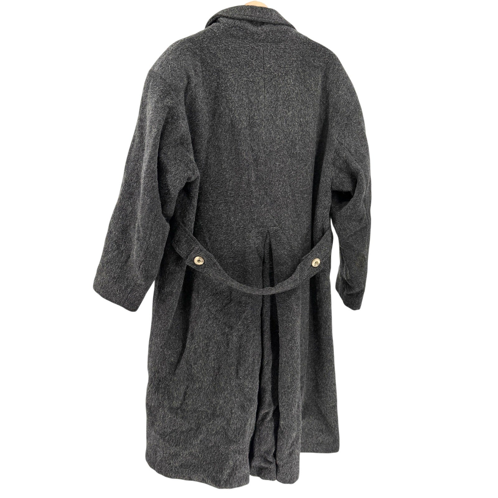 Vintage 80s Le Chateau Charcoal Gray Double Breasted Shoulder Pads Long Overcoat